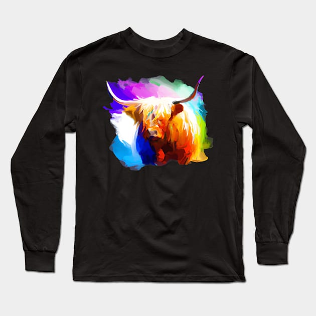 Highland Cow Rainbow Painting Long Sleeve T-Shirt by KayBee Gift Shop